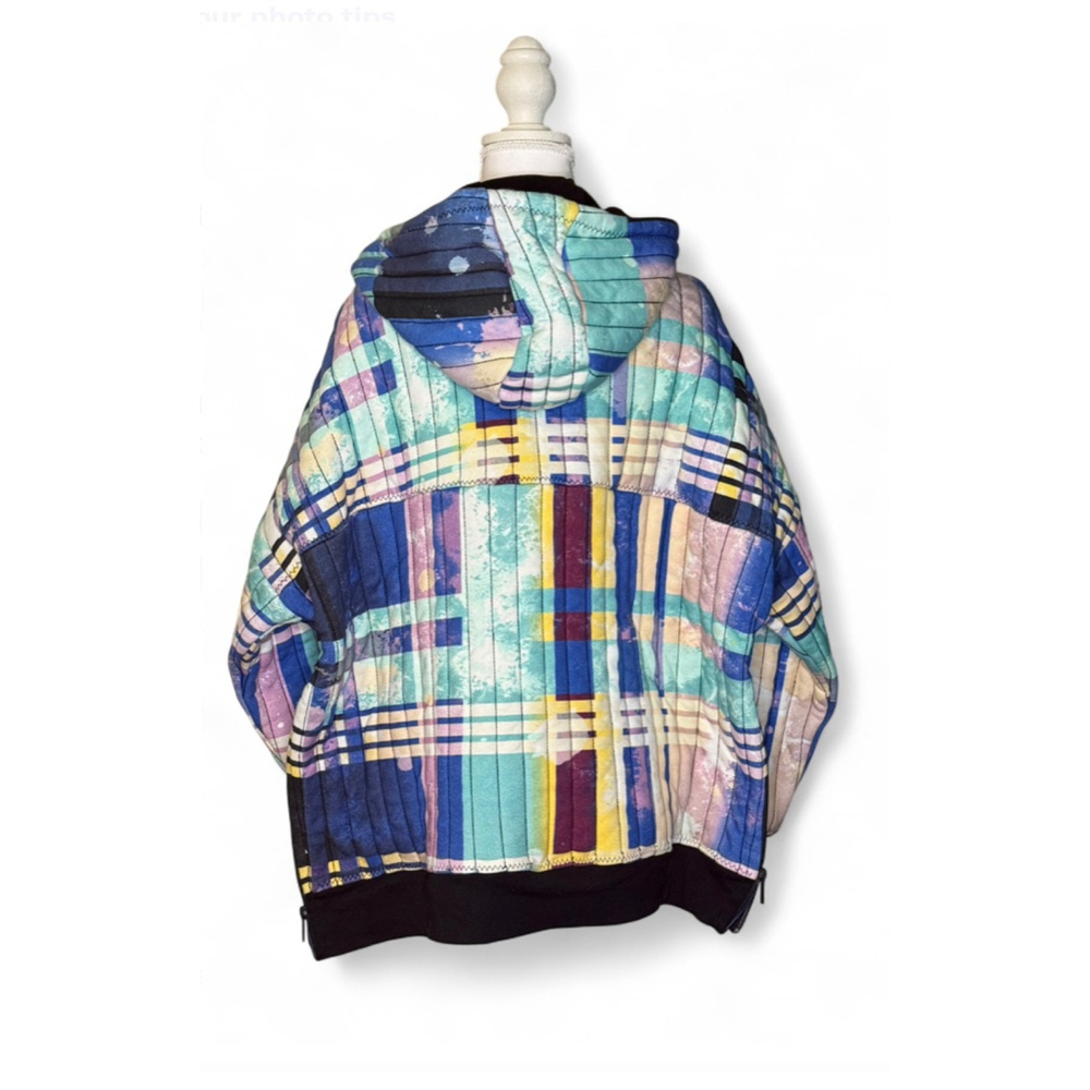 Free People Movement Fast Times Hoodie Jacket Pullover Bleach Plaid Blue XS - Picture 2 of 5